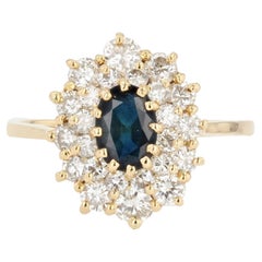 French Modern Sapphire Double Row Diamonds 18 Karat Yellow Gold Ring