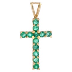 French Modern Second-hand Emeralds 18 Karat Yellow Gold Cross Pendant French Modern Second-hand Emeralds 18 Karat Yellow Gold Cross Pendant