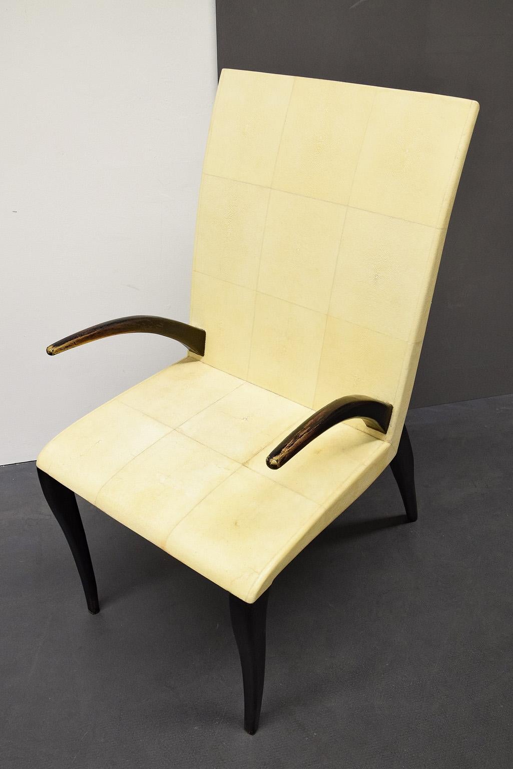 French modern Shagreen armchair by R and Y Augousti, Paris, 1980s.