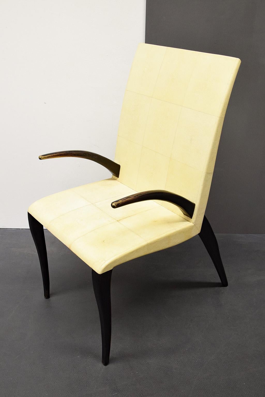 20th Century French Modern Shagreen Armchair by R and Y Augousti, Paris, 1980s For Sale