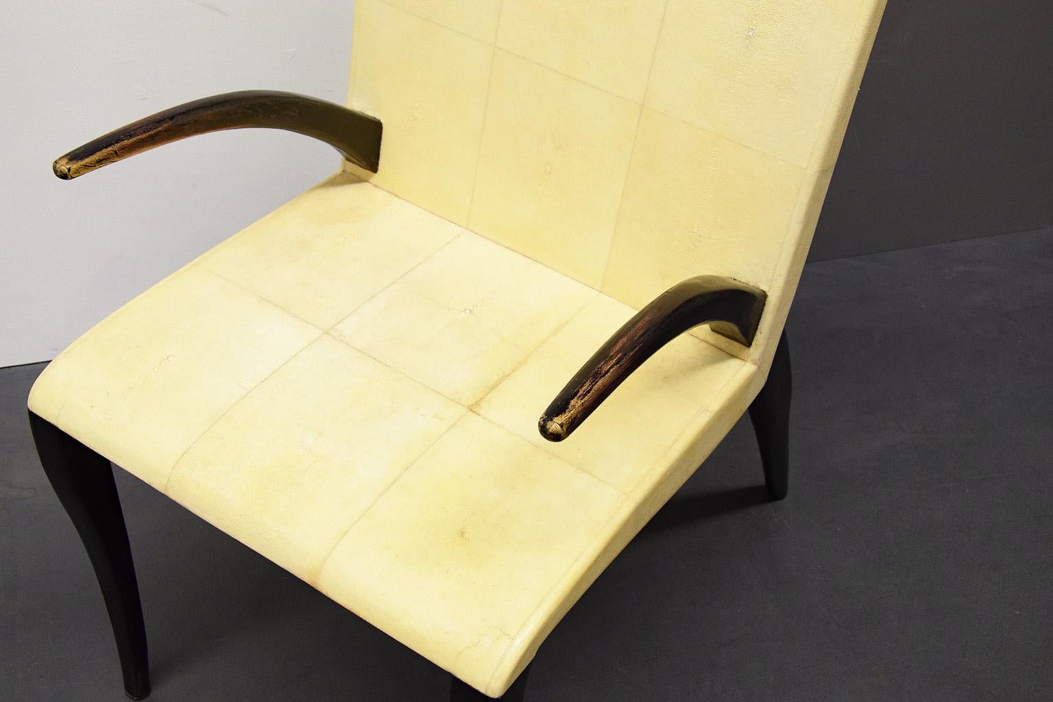 French Modern Shagreen Armchair by R and Y Augousti, Paris, 1980s For Sale 1