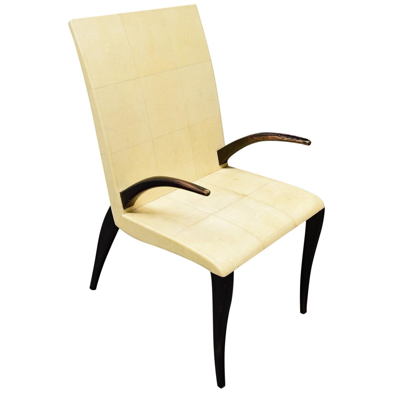 French Modern Shagreen Armchair by R and Y Augousti, Paris, 1980s For Sale