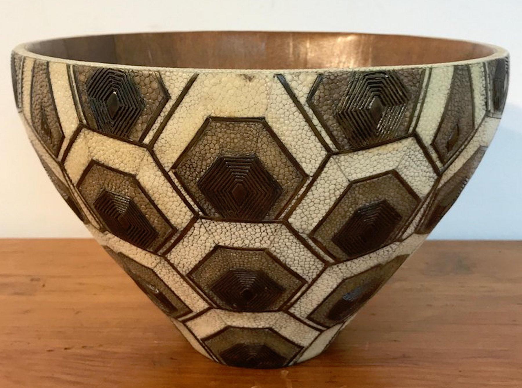Inlay French Modern Shagreen, Bronze and Wood Bowl by R&Y Augousti
