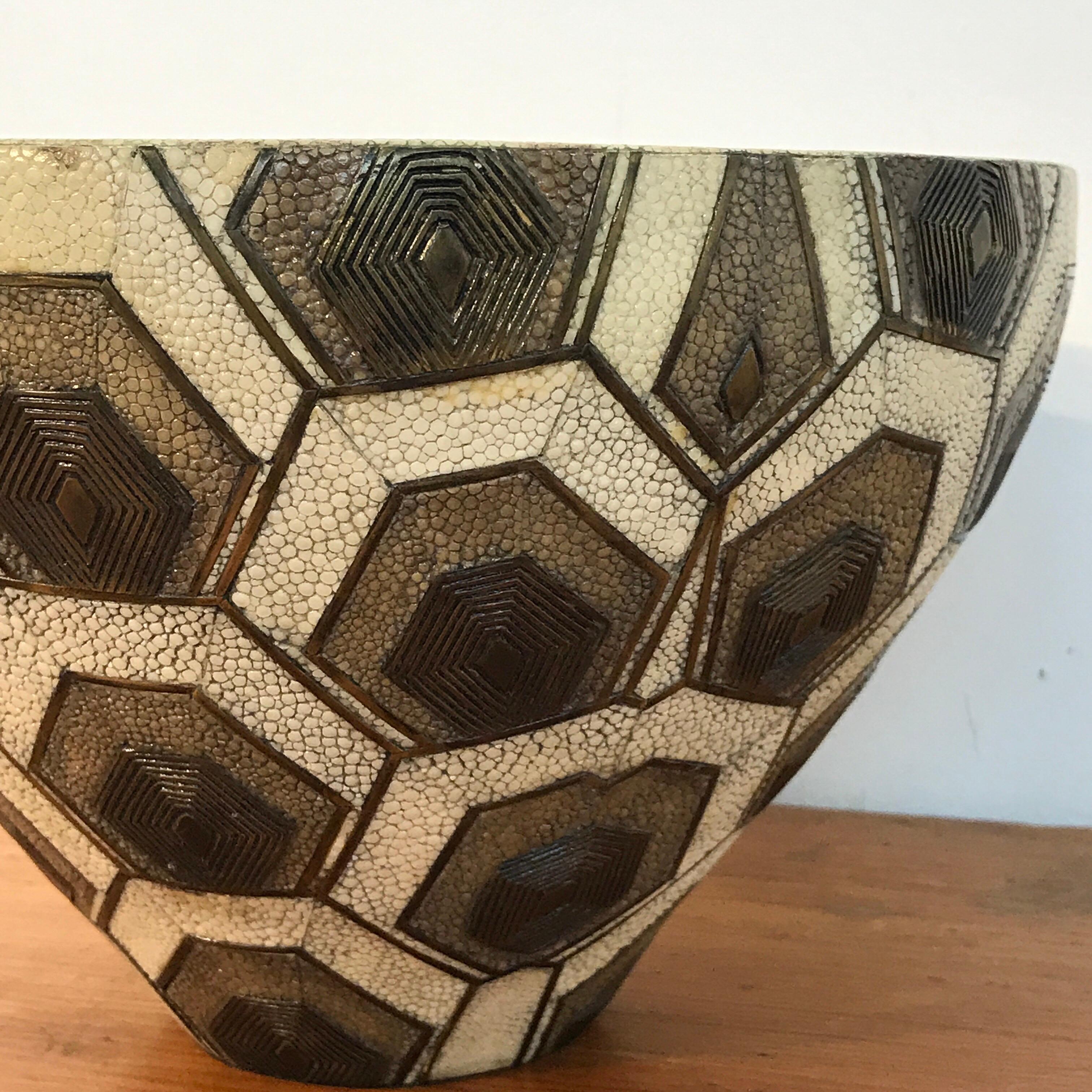 French Modern Shagreen, Bronze and Wood Bowl by R&Y Augousti In Good Condition In West Palm Beach, FL