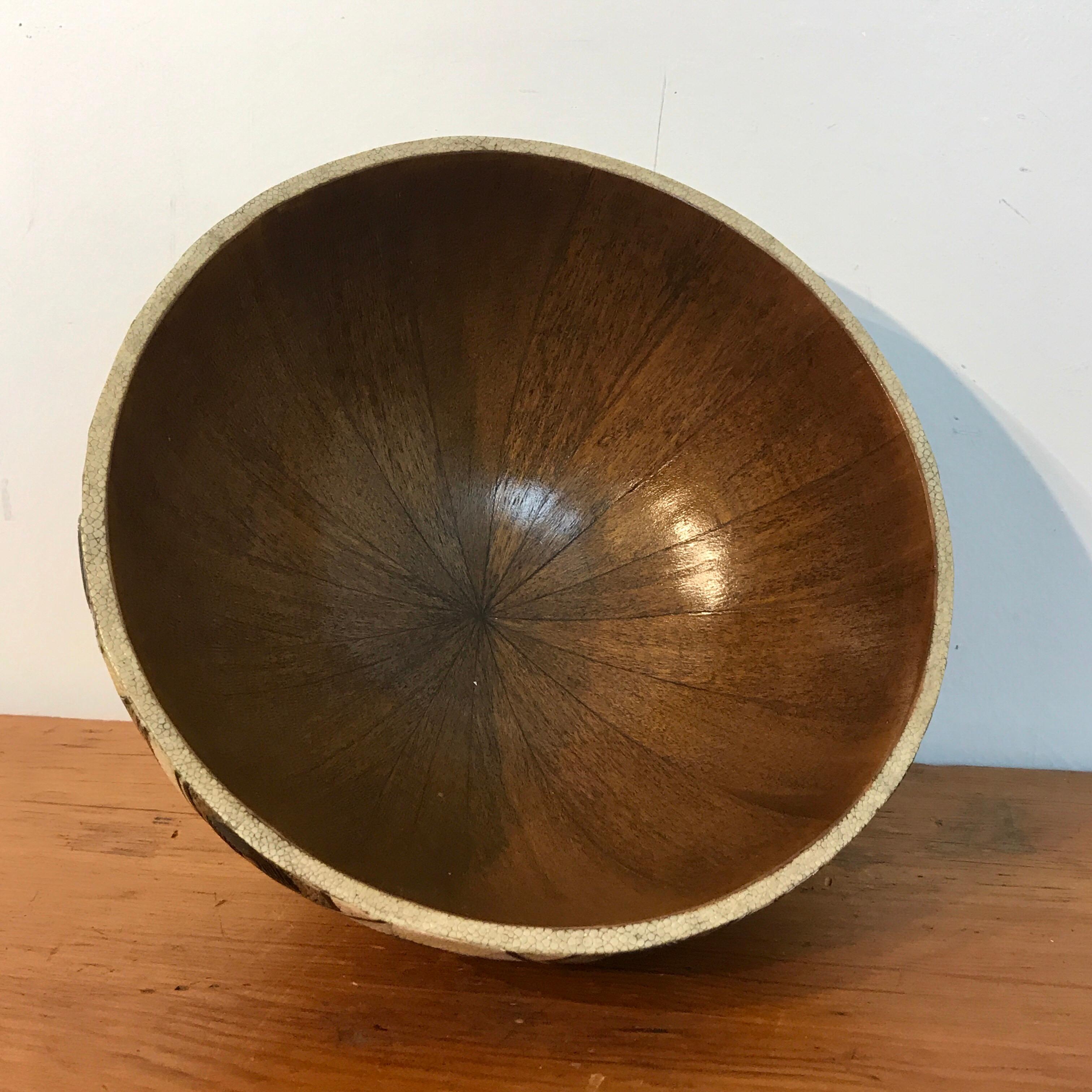French Modern Shagreen, Bronze and Wood Bowl by R&Y Augousti 3