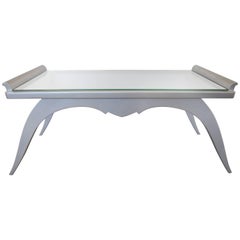French Modern Silver Leaf Coffee Table with Mirror Top