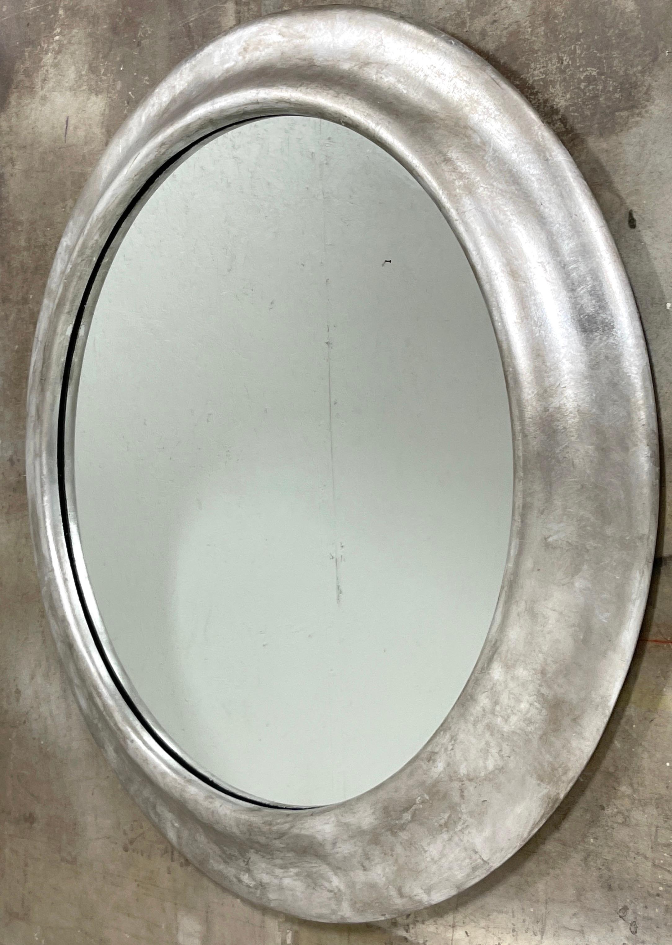 Silvered French Modern Silver-Leaf  Round Mirror, 58