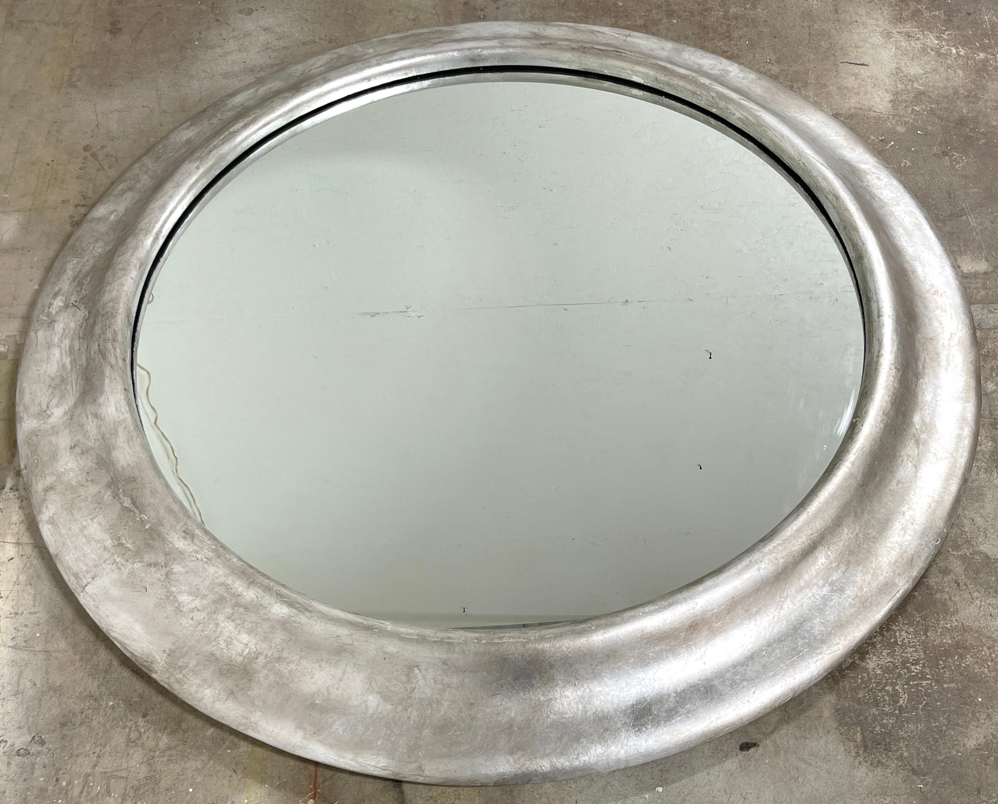 French Modern Silver-Leaf  Round Mirror, 58