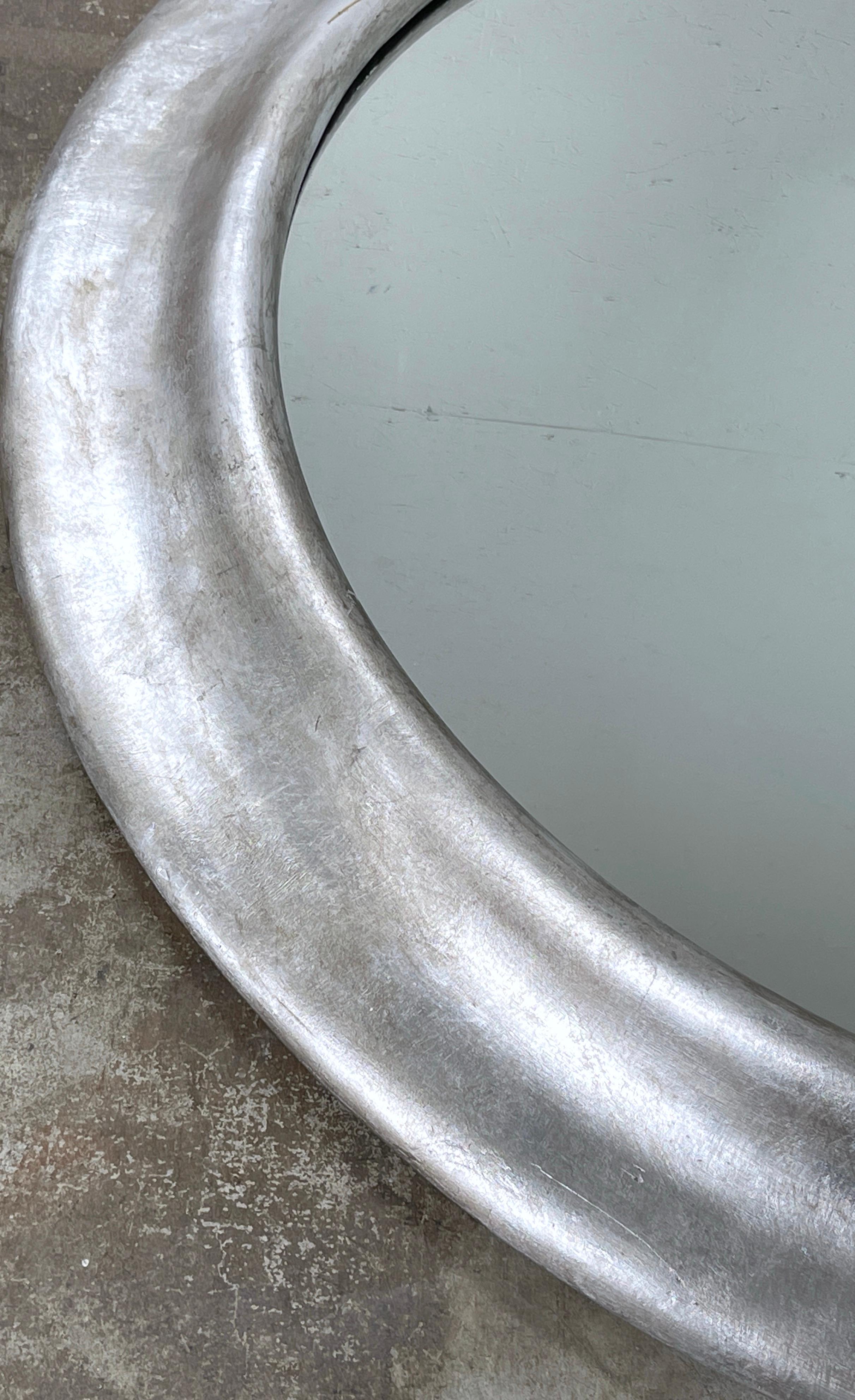 20th Century French Modern Silver-Leaf  Round Mirror, 58