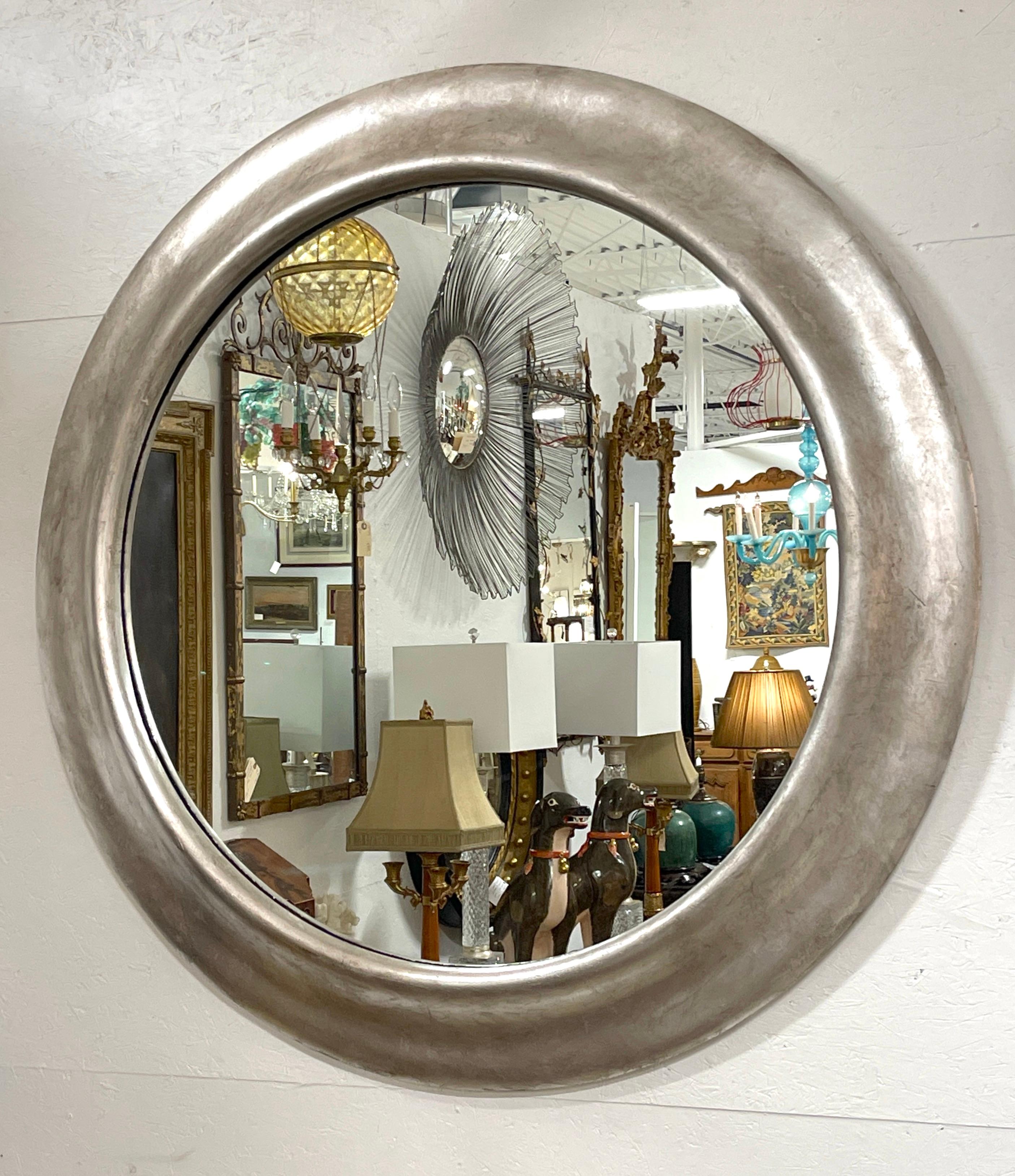 French Modern Silver-Leaf  Round Mirror, 58