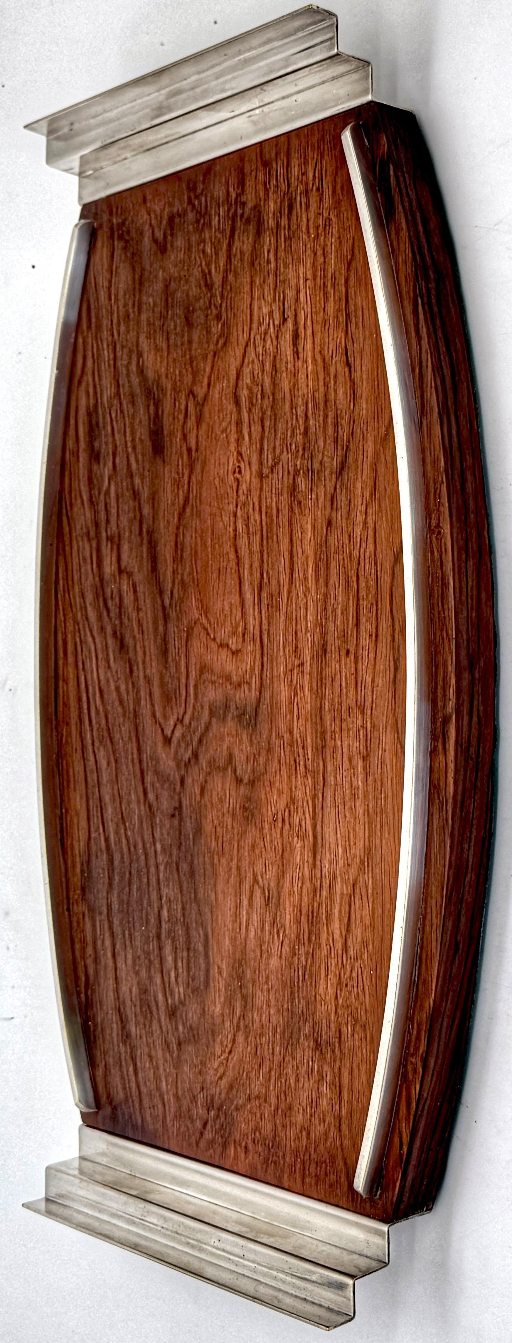 French Modern Silver-Plated and Mahogany Serving Tray For Sale 3