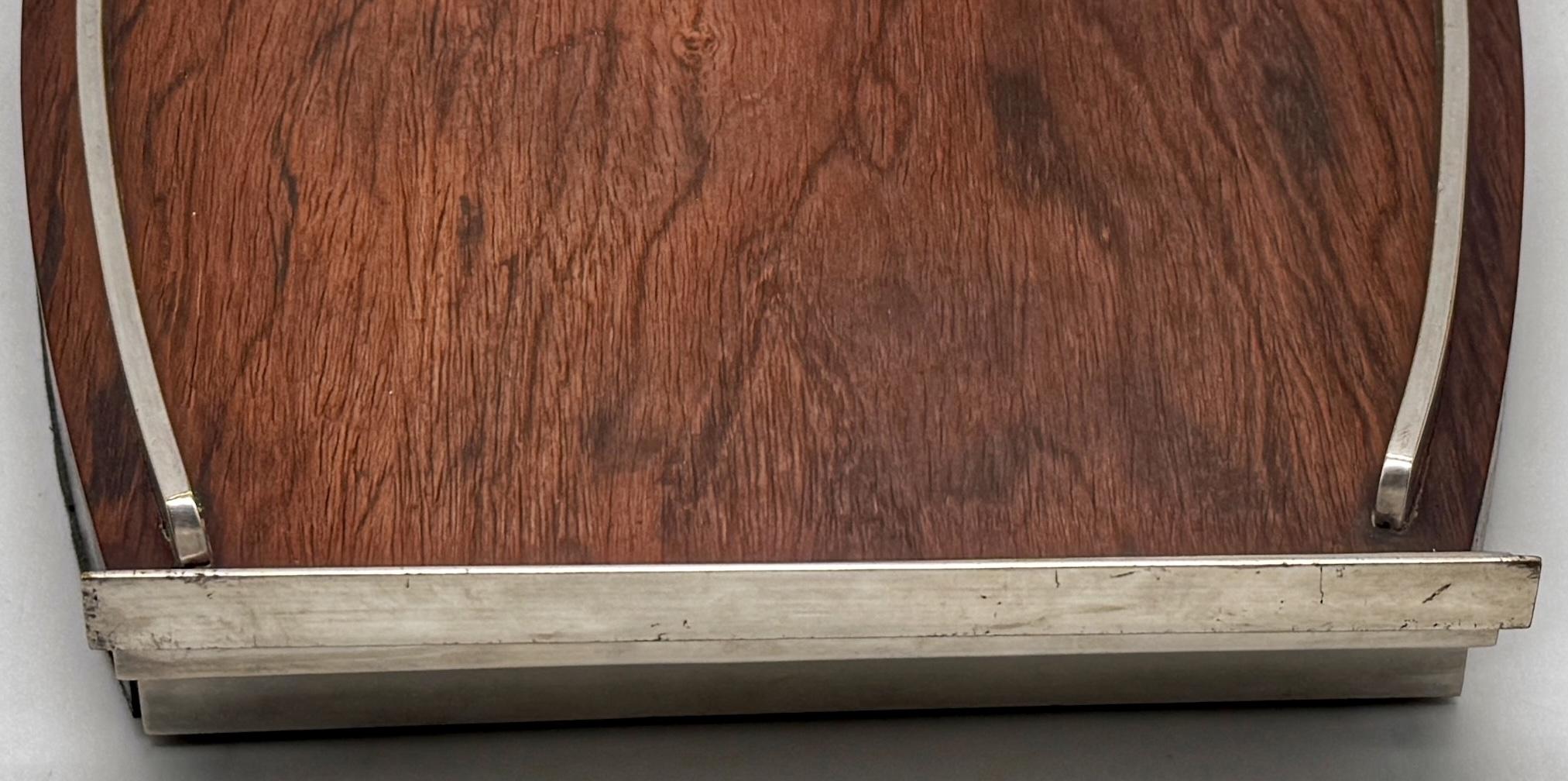 French Modern Silver-Plated and Mahogany Serving Tray For Sale 4