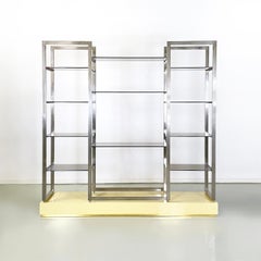 French modern smoked glass metal lacquered wood Bookcase by Alain Delon, 1980s