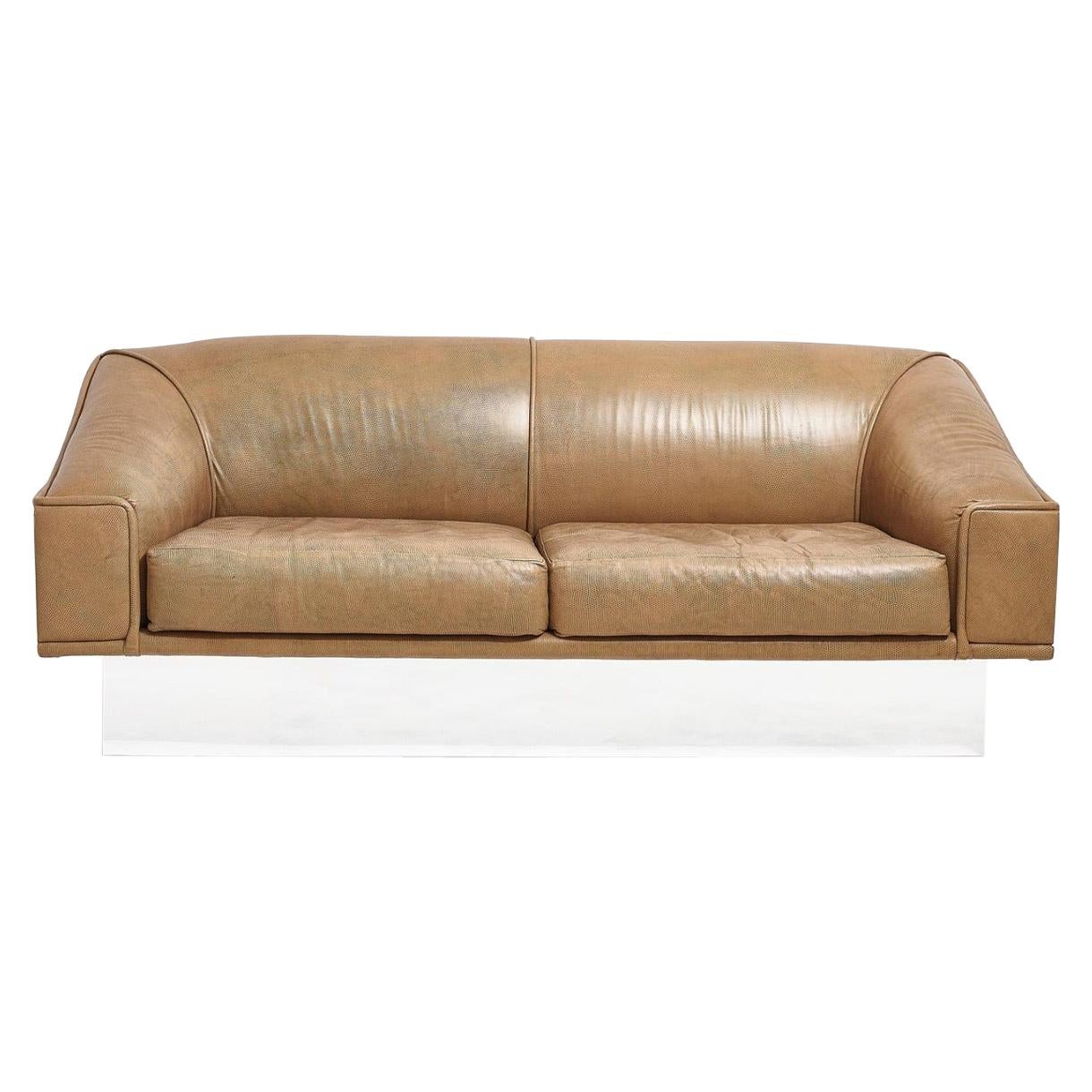 French Modern Sofa with Chrome Plinth Base For Sale at 1stDibs