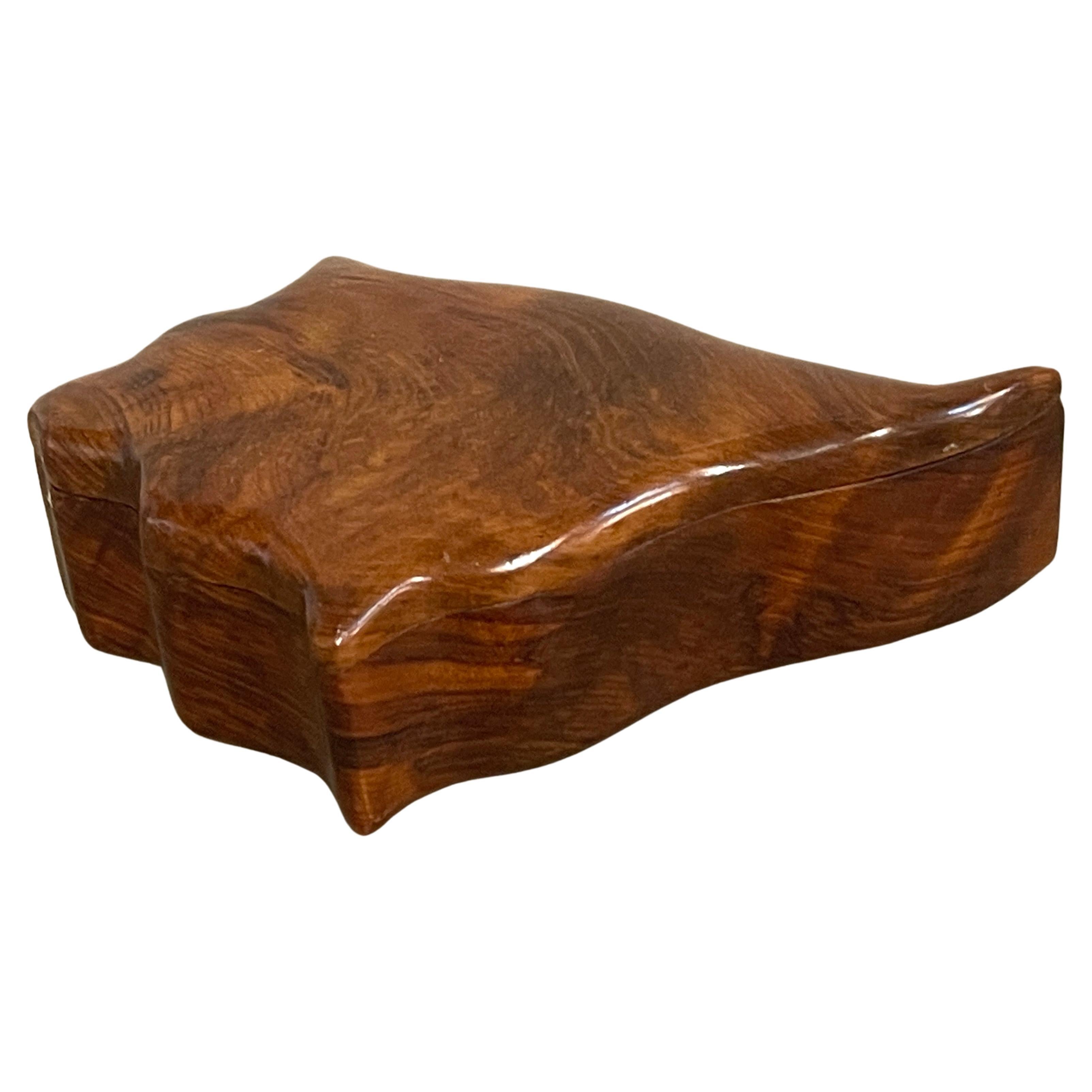 French Modern Specimen Hardwood Carved Conch Shell Motif Box For Sale