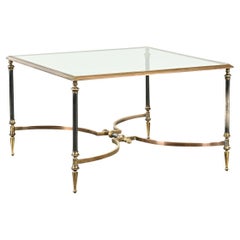 Vintage French Modern Square Brass & Glass Coffee Table