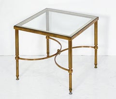 French Modern Square Cocktail or Coffee Low Table of Brass with Glass Top