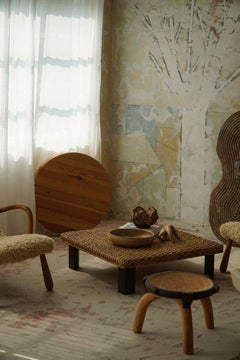 French Modern, Square Vintage Sofa Table in Rope & Oak, Made in the 1960s