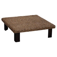 French Modern, Square Vintage Sofa Table in Rope & Oak, Made in the 1960s