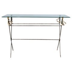 French Modern Steel And Brass Sword Console Table