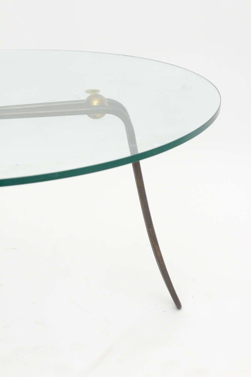 French Modern Steel, Brass and Glass Low Table in the Style of Royere In Good Condition In Hollywood, FL