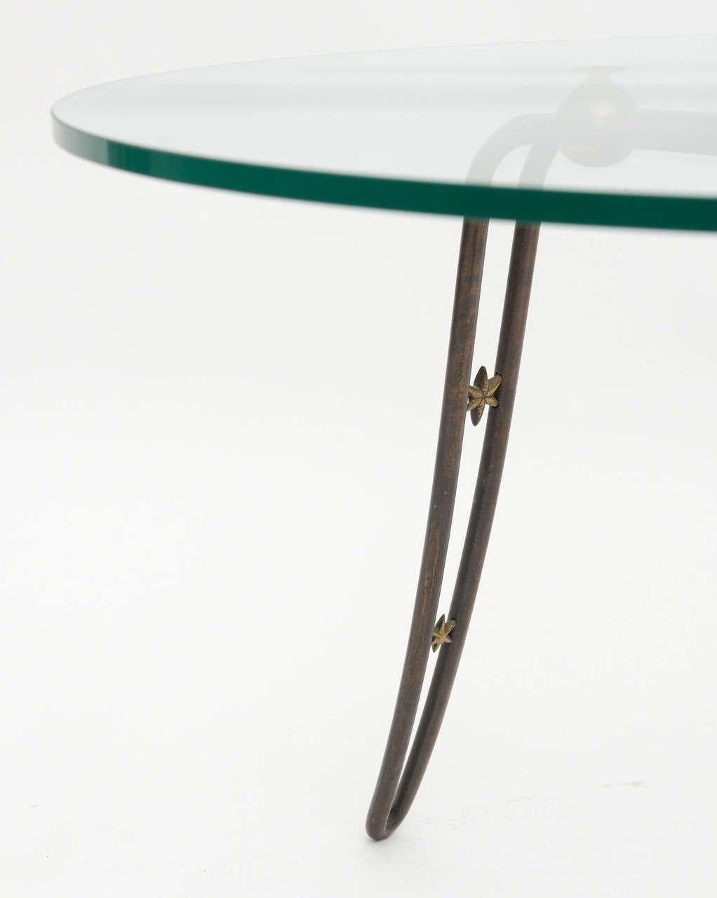 French Modern Steel, Brass and Glass Low Table in the Style of Royere 1