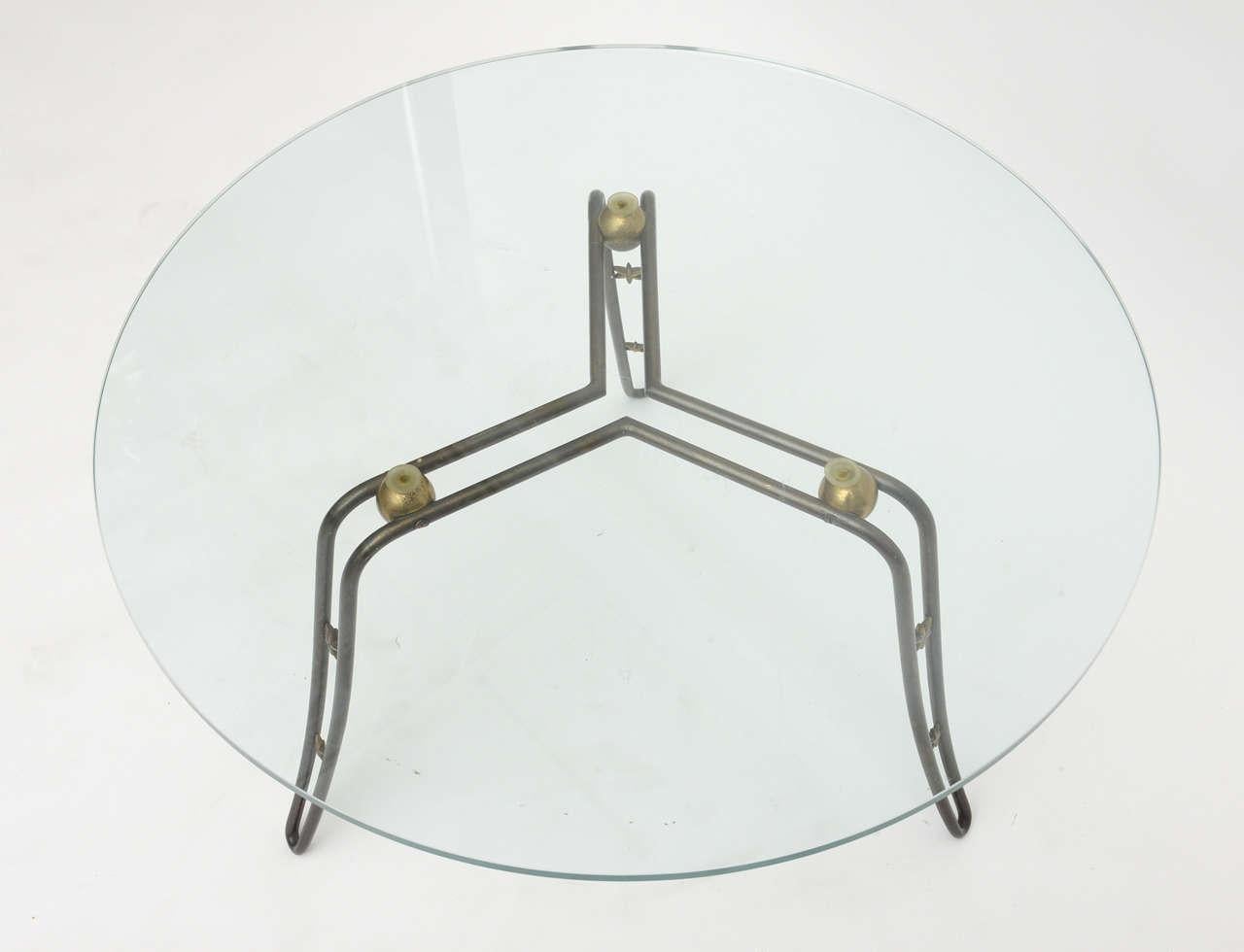 French Modern Steel, Brass and Glass Low Table in the Style of Royere 2
