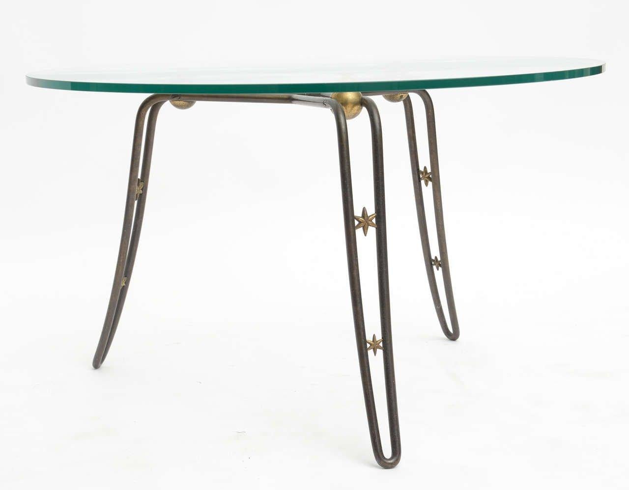 French Modern Steel, Brass and Glass Low Table in the Style of Royere 3