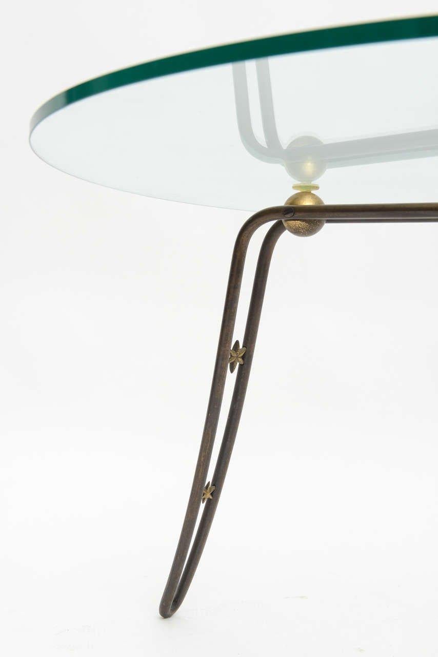 French Modern Steel, Brass and Glass Low Table in the Style of Royere 4
