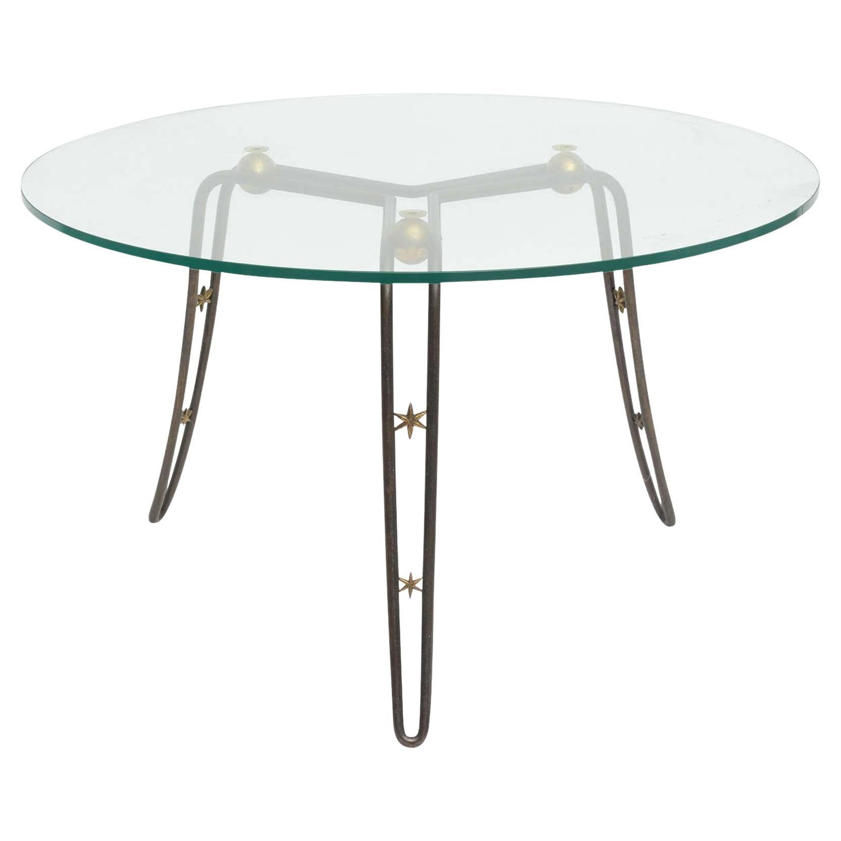French Modern Steel, Brass and Glass Low Table in the Style of Royere