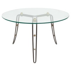 French Modern Steel, Brass and Glass Low Table in the Style of Royere