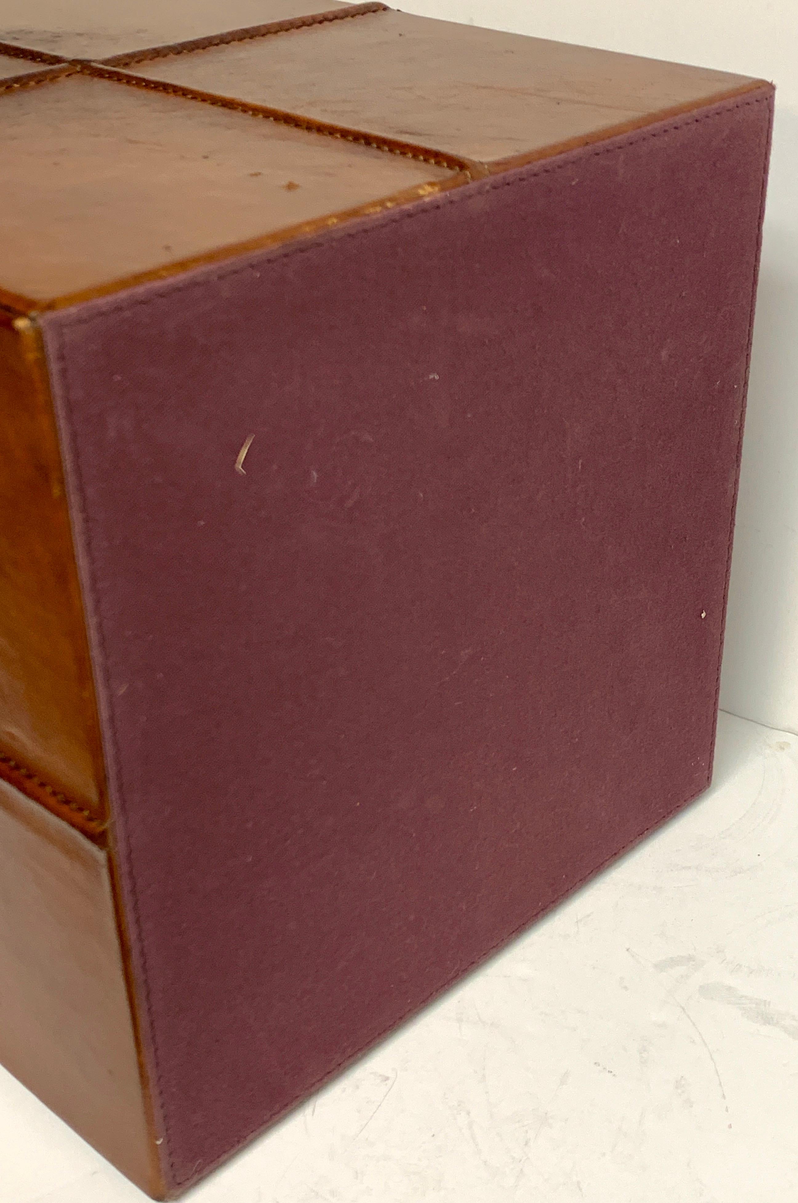 French Modern Stitched Leather Cube Wastepaper Basket 4