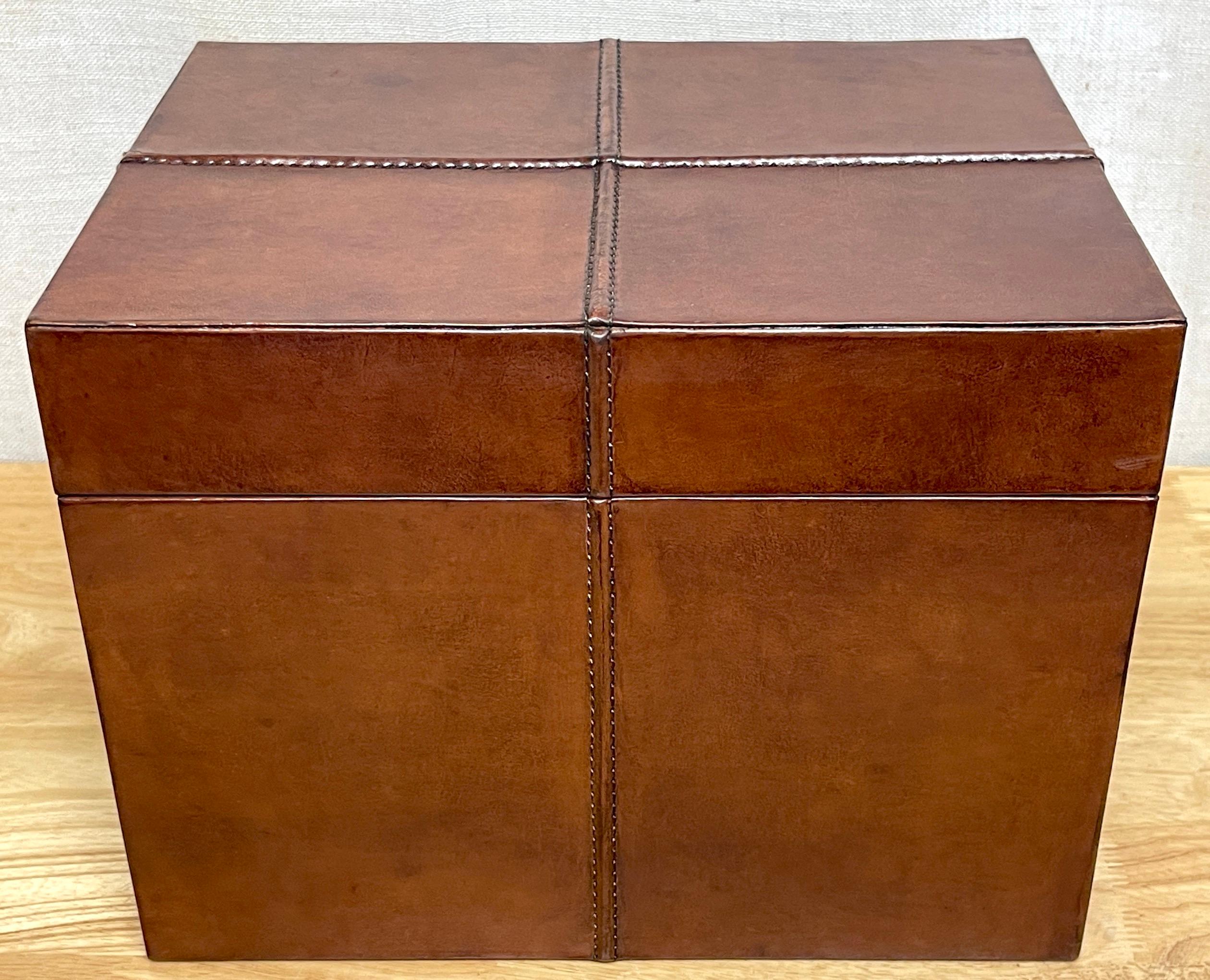 Hand-Crafted French Modern Stitched Leather Rectangular Table Box For Sale