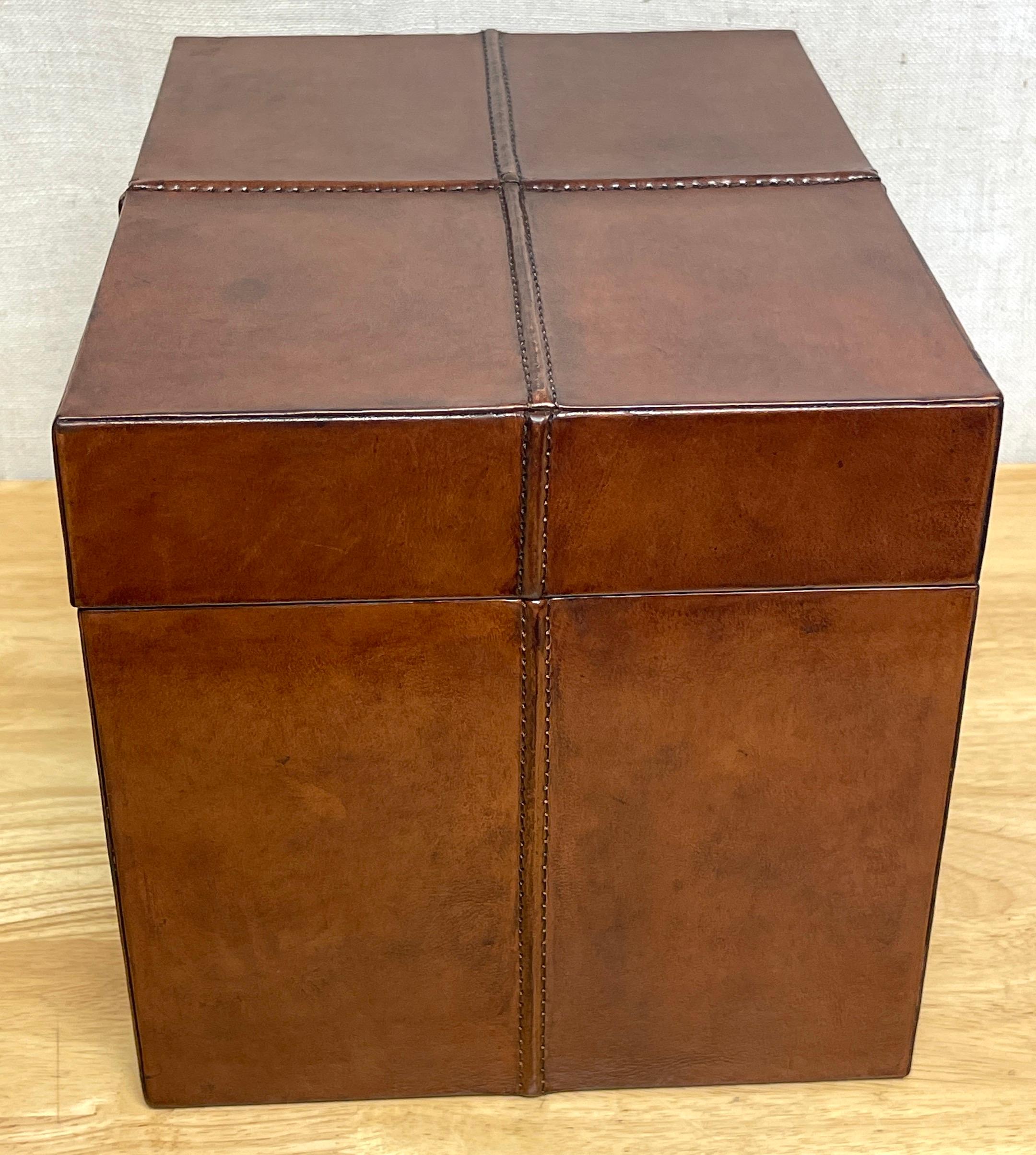 20th Century French Modern Stitched Leather Rectangular Table Box For Sale