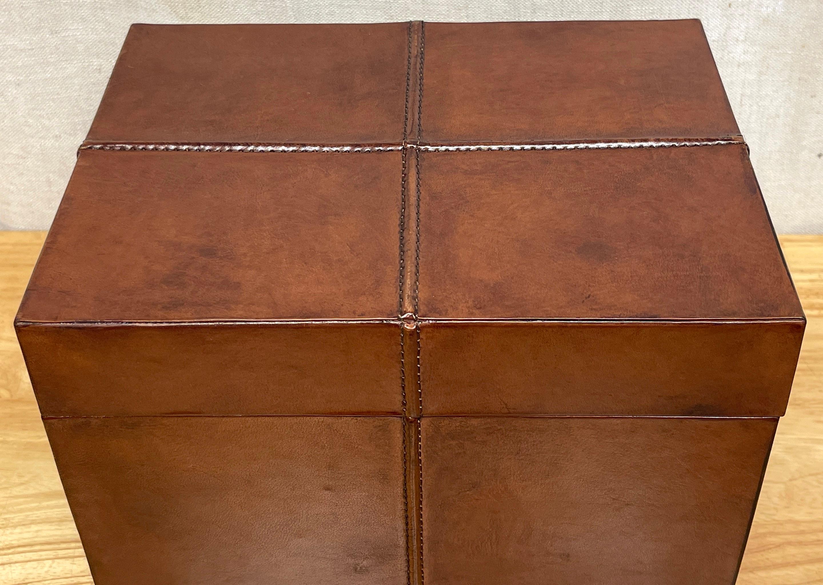 French Modern Stitched Leather Rectangular Table Box For Sale 2