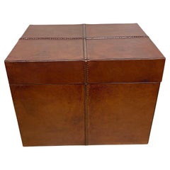 French Modern Stitched Leather Rectangular Table Box