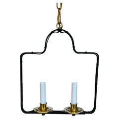 French Modern Stitched Wrought Iron 2 light Lantern, Style of Adnet