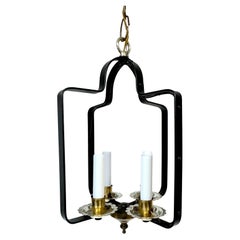 French Modern Stitched Wrought Iron 4 light Bird Cage Lantern, Style of Adnet