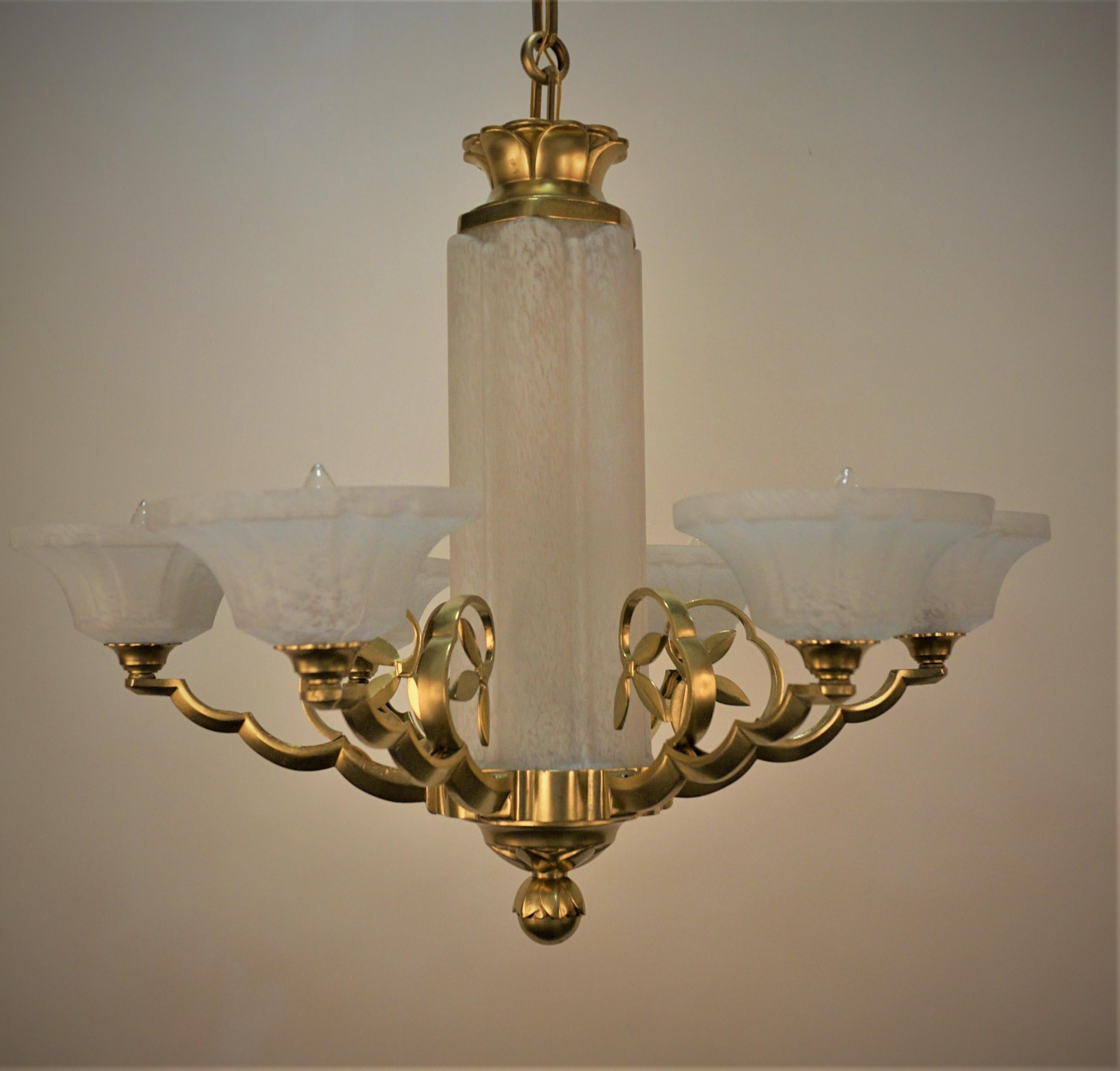 French Modern Style Art Deco Chandelier by Charles Schneider For Sale