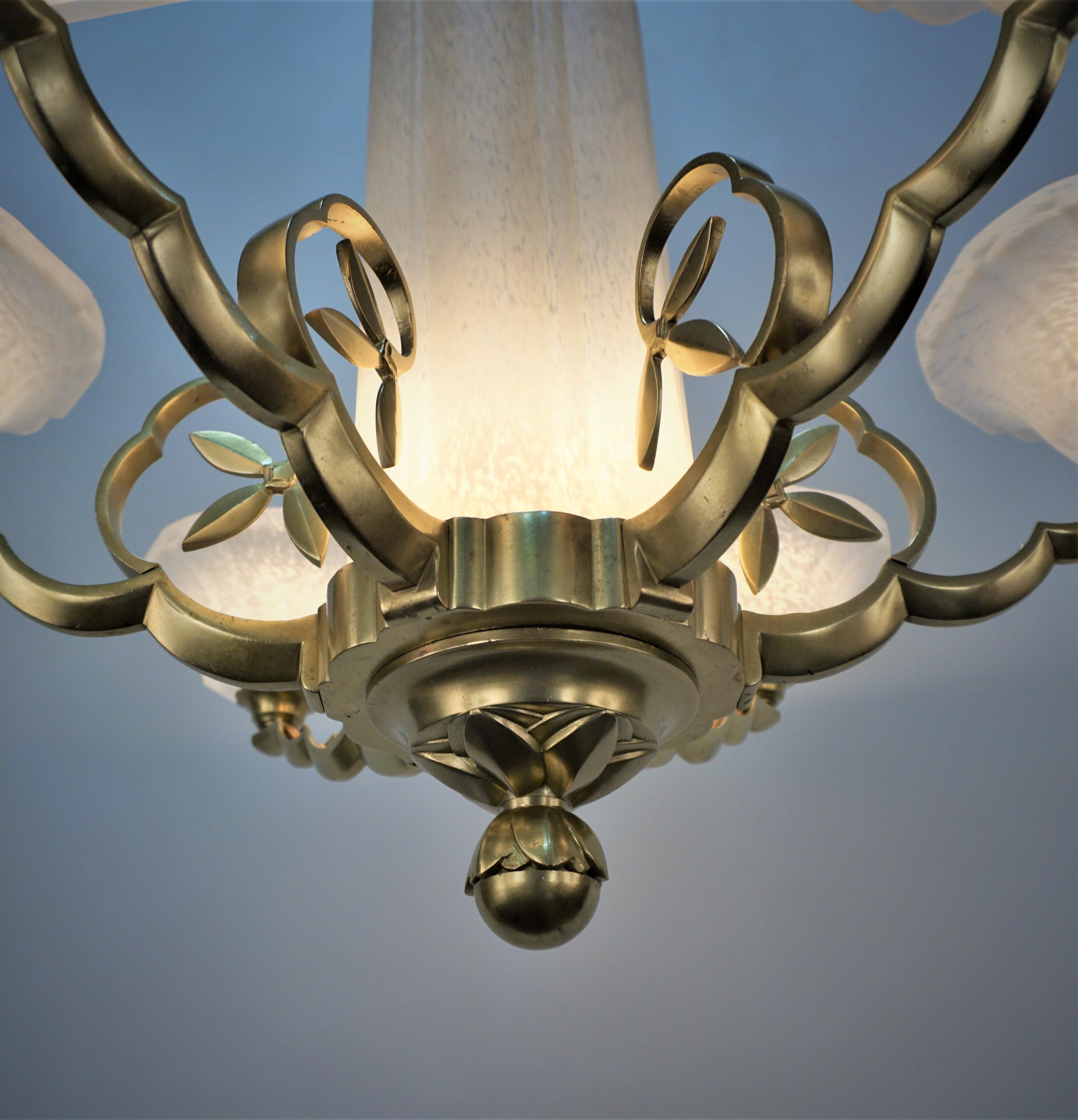 French Modern Style Art Deco Chandelier by Charles Schneider For Sale