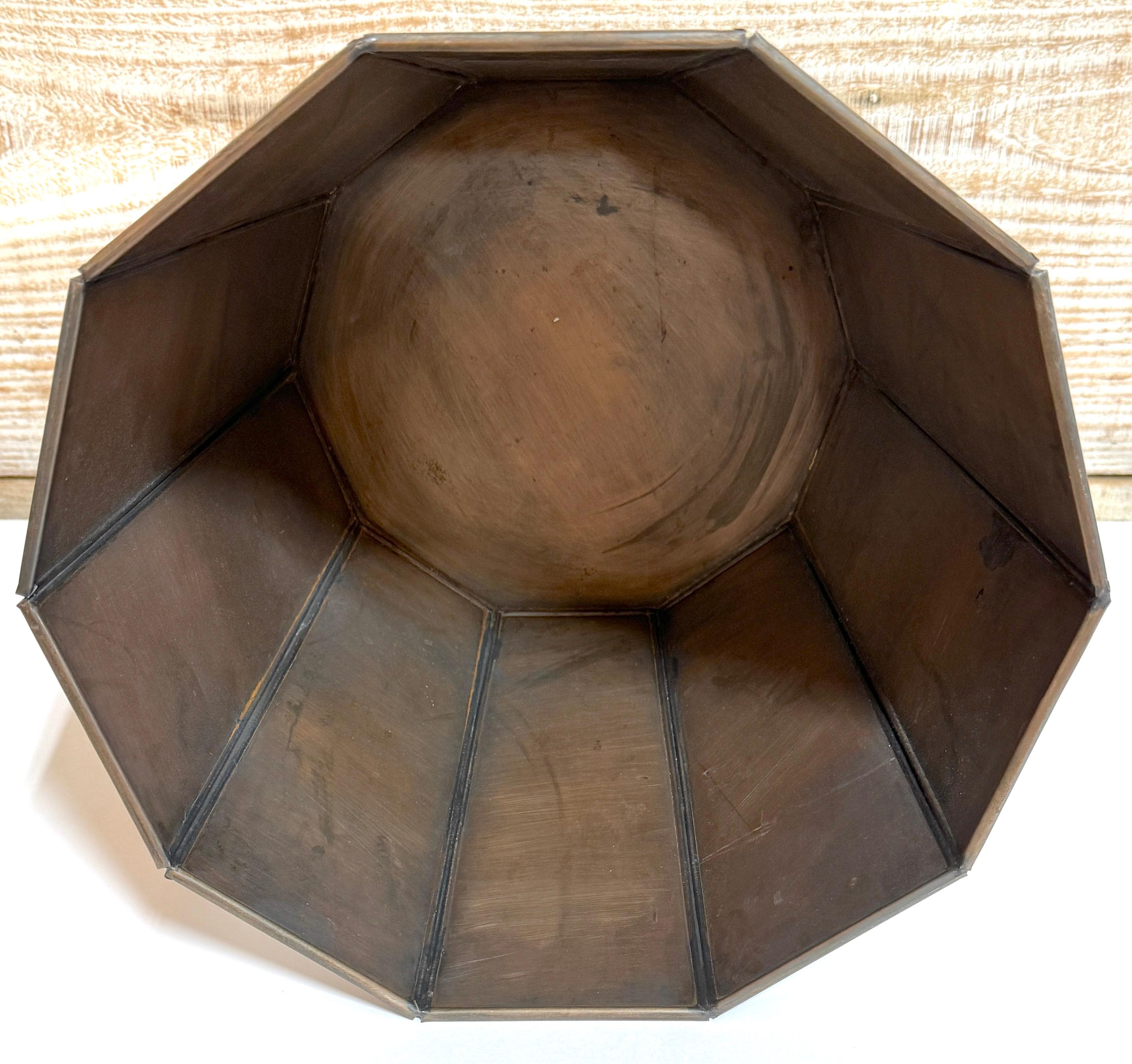 French Modern Style Decagon Patinated Mirror & Tole Wastepaper /Trash Can 1