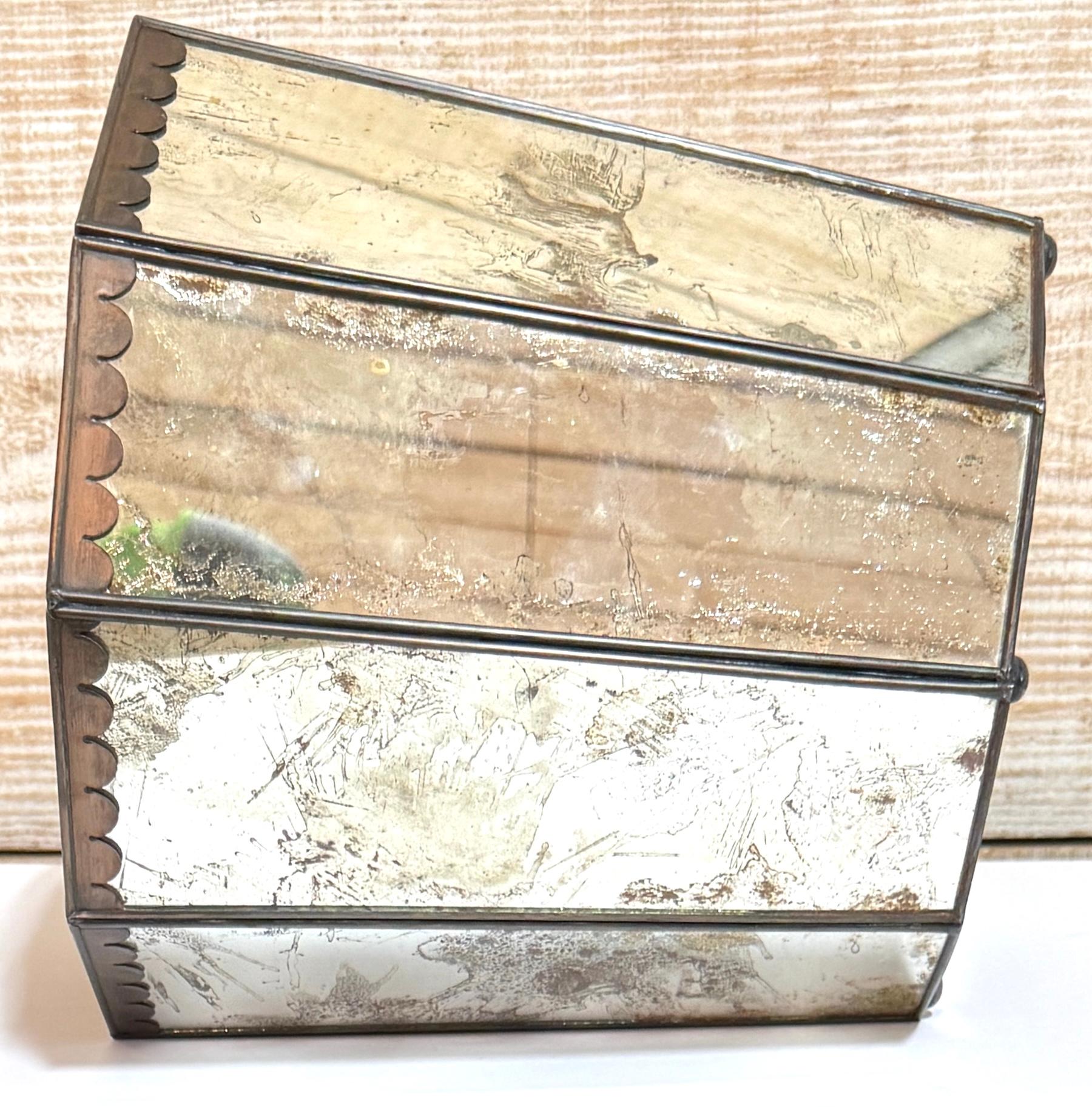 French Modern Style Decagon Patinated Mirror & Tole Wastepaper /Trash Can 2