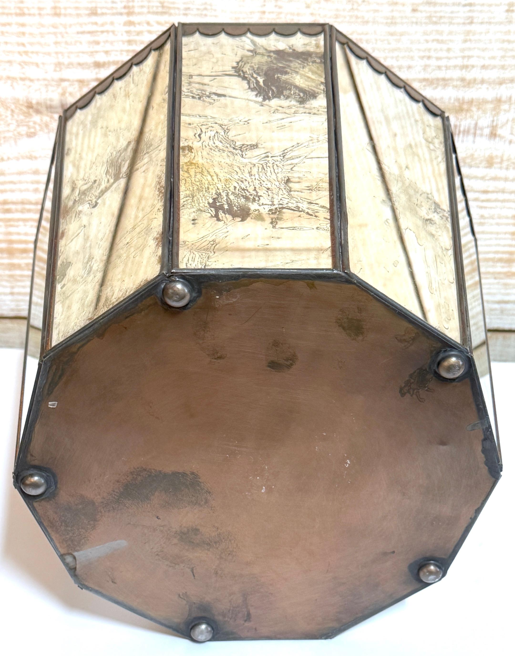 French Modern Style Decagon Patinated Mirror & Tole Wastepaper /Trash Can 3