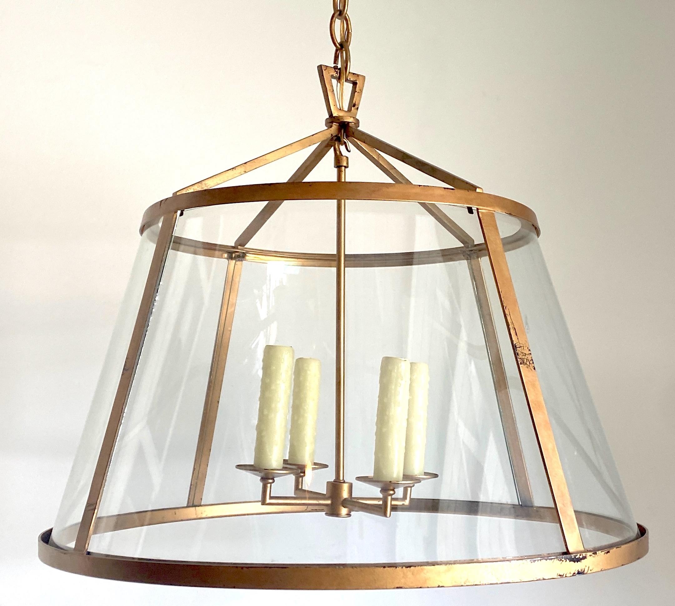 French Modern Style Gilt Metal & Curved Glass Paneled Pendant Style of Adnet For Sale 2