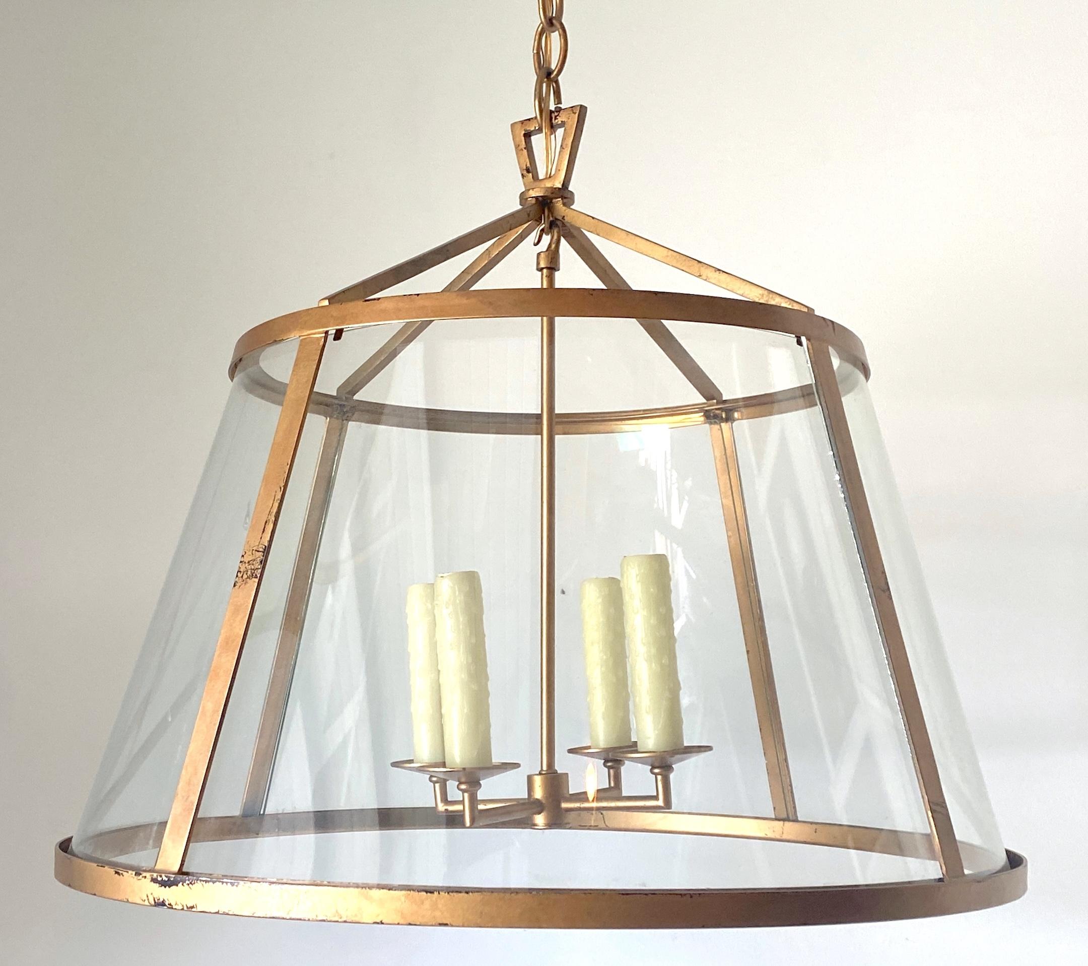 French Modern Style Gilt Metal & Curved Glass Paneled Pendant Style of Adnet For Sale 5