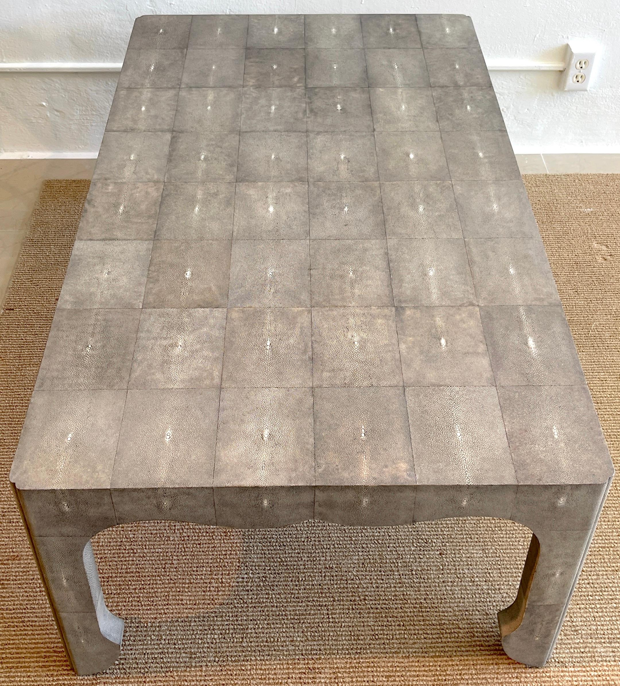 Inlay French Modern Style Grey Shagreen Coffee Table For Sale