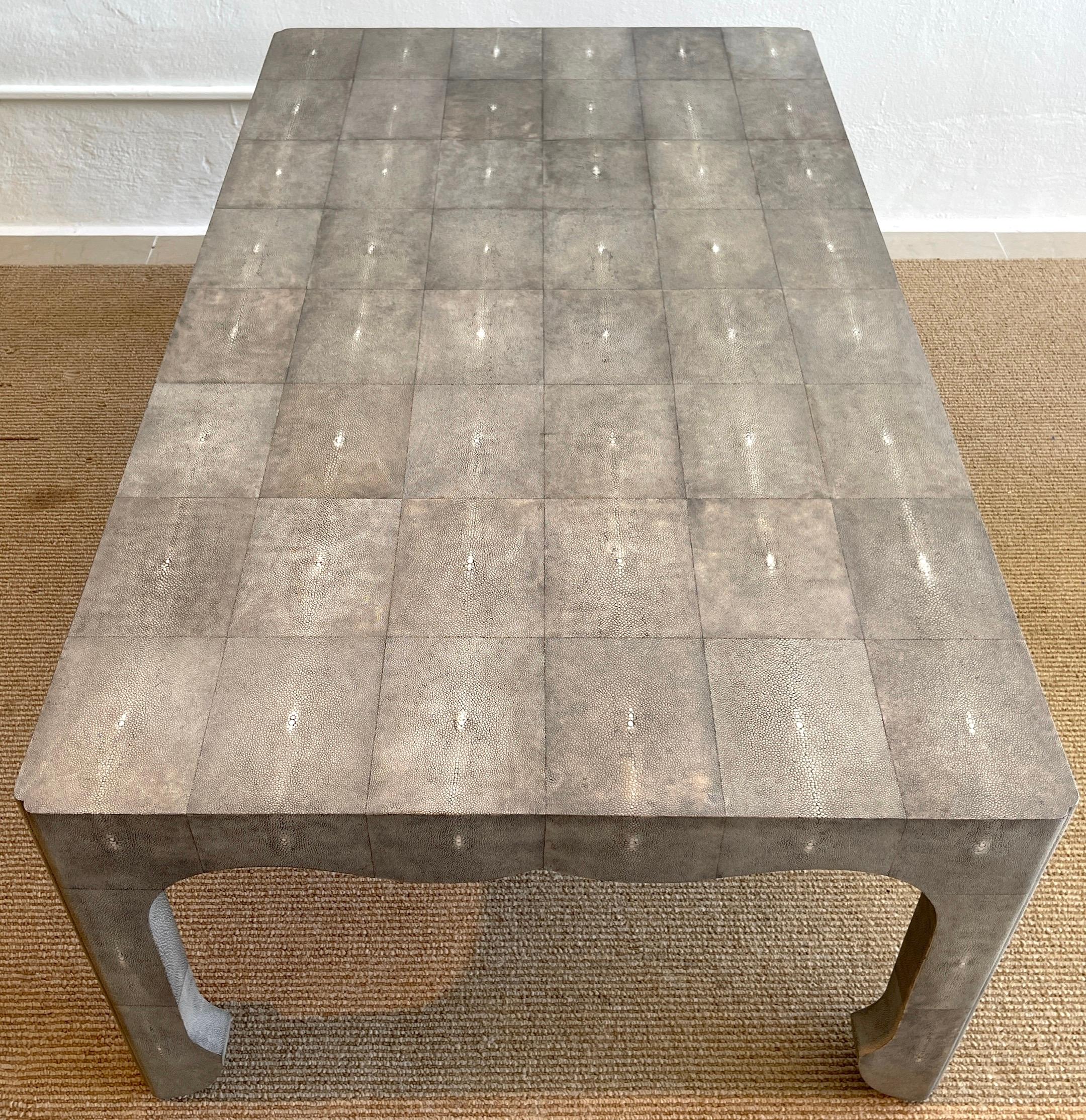 Contemporary French Modern Style Grey Shagreen Coffee Table For Sale