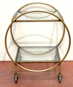 French Modern Style Spherical Two-Tier Patinated Gilt Metal and Glass Bar Cart