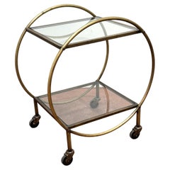 Carrito de bar esférico de dos pisos de metal dorado patinado y cristal de estilo moderno francés