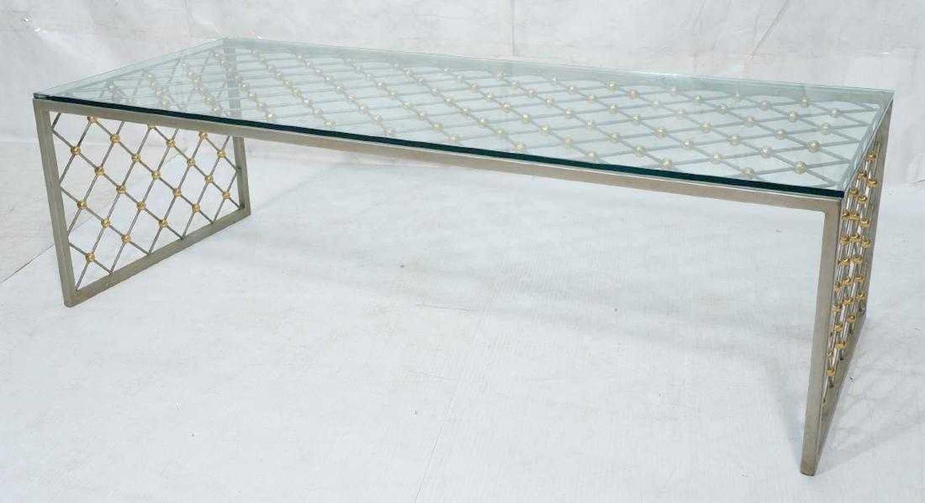 French Modern style steel and brass coffee table fantastic size and scale.